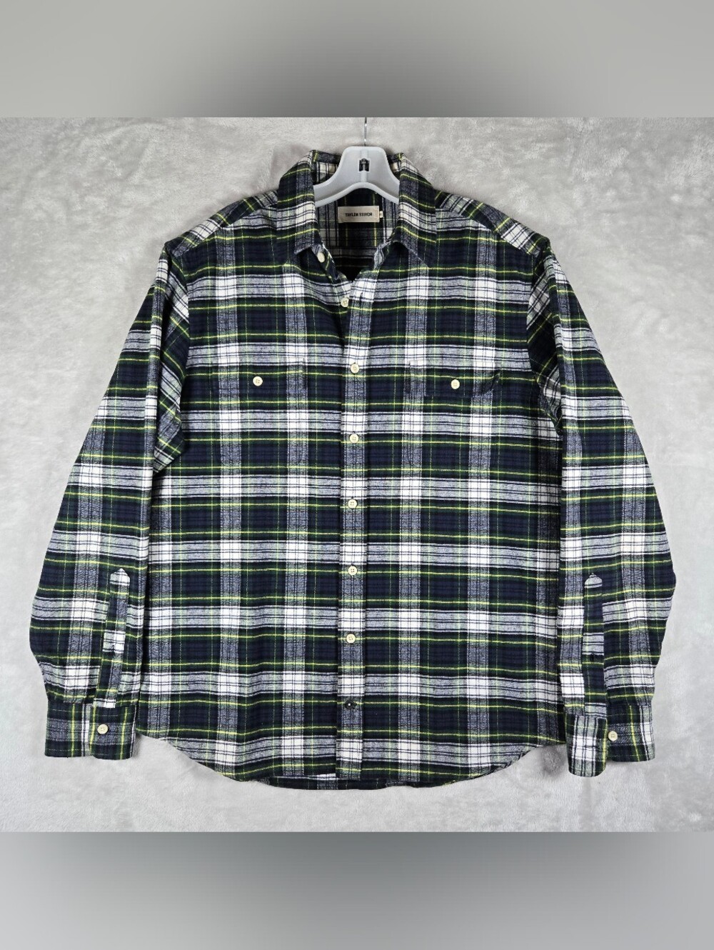 Taylor Stitch Yosemite Shirt Size 42 Flannel Chamois Blue Tartan Plaid Pockets